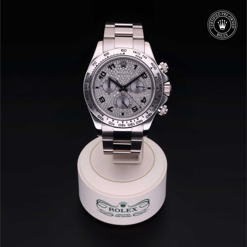 Rolex Certified Pre-owned Daytona M116509-0025 front on black background
