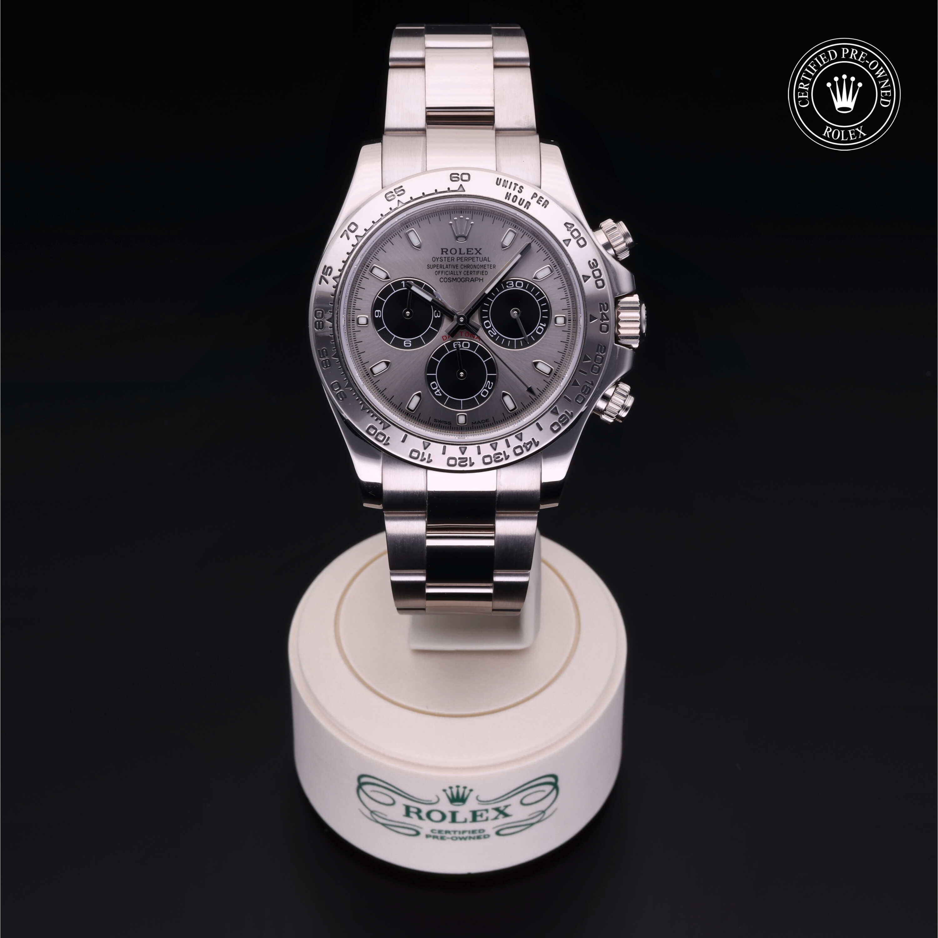 Rolex Certified Pre-owned Daytona M116509-0071 front on black background