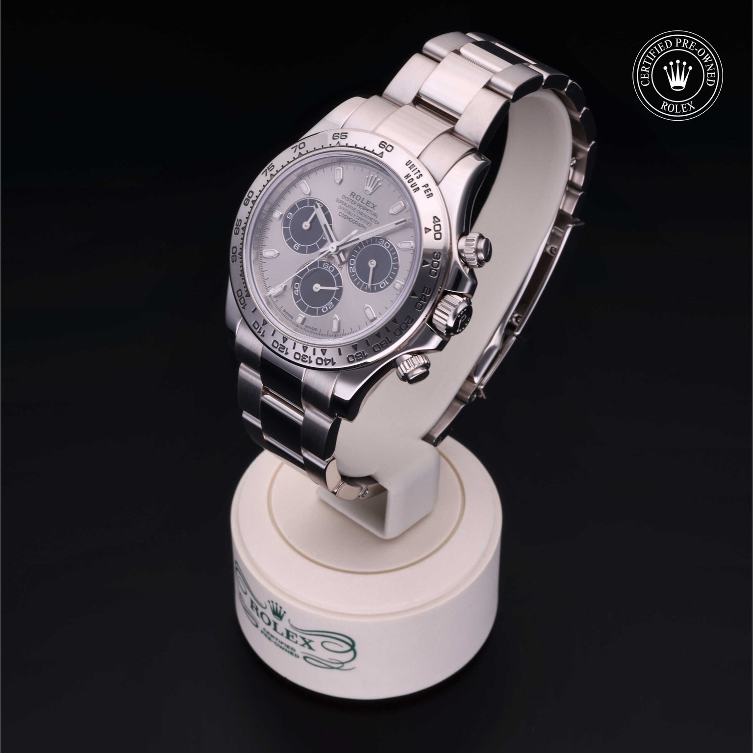Rolex Certified Pre-owned Daytona M116509-0071 front on black background