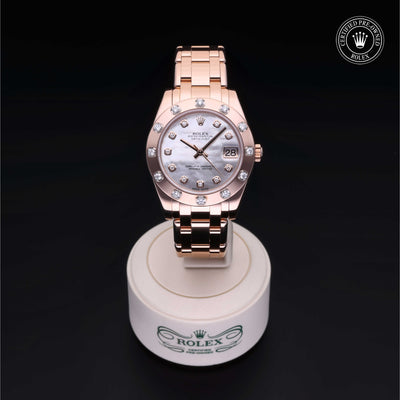 Rolex Certified Pre-owned Lady Datejust Pearlmaster M81315-0014 front on black background