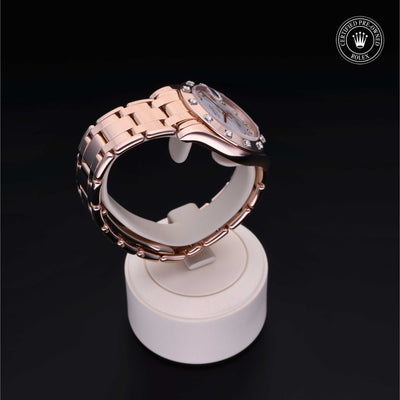 Rolex Certified Pre-owned Lady Datejust Pearlmaster M81315-0014 front on black background