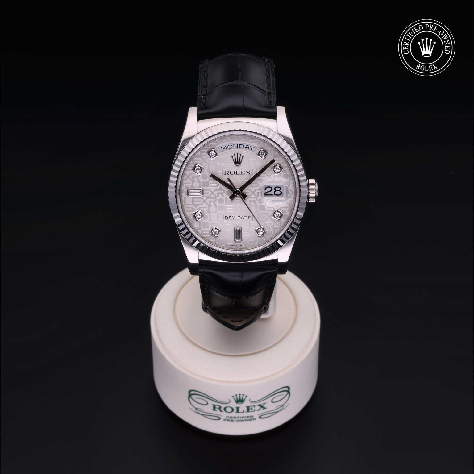 Rolex Certified Pre-owned Day-date M118139-0068 front on black background
