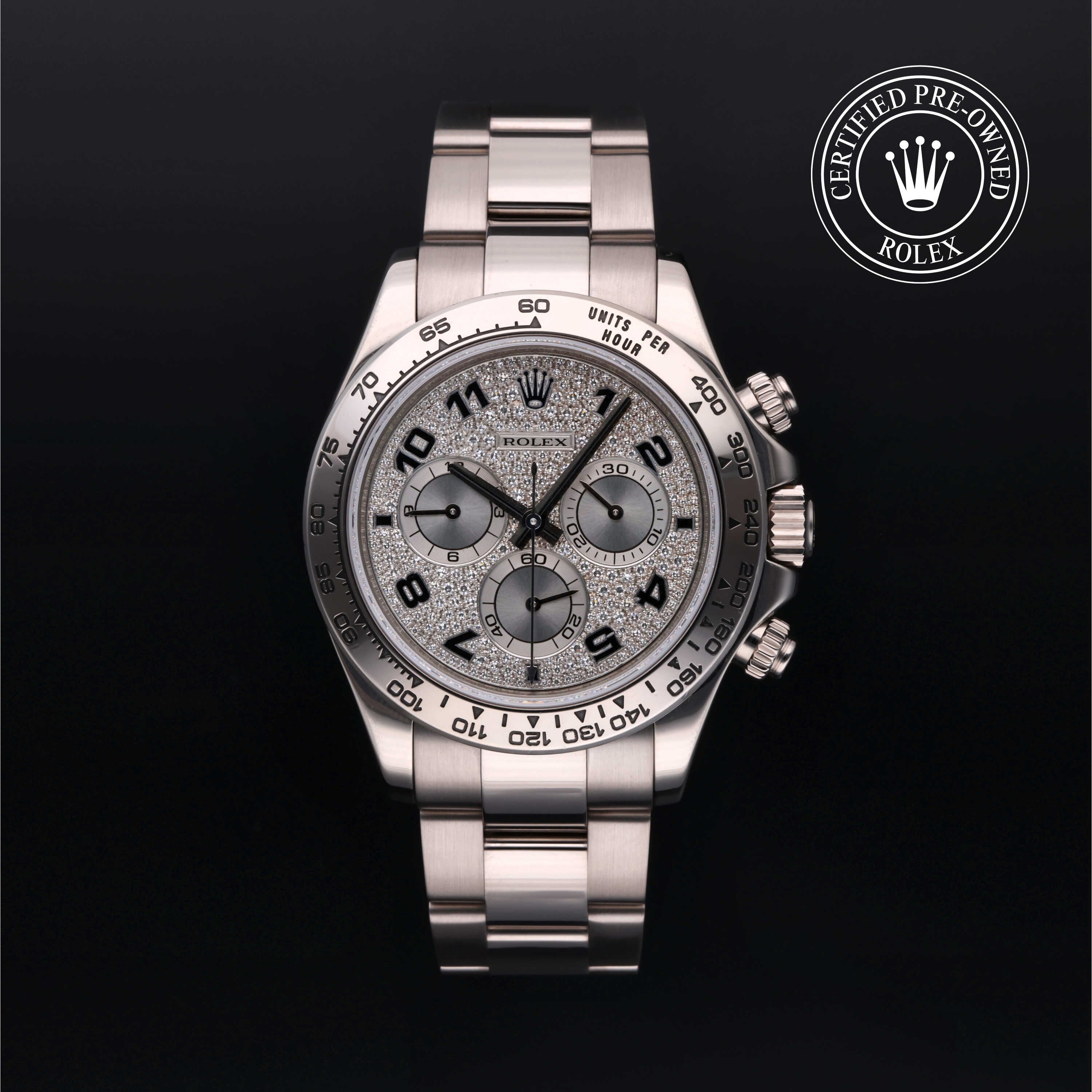 Rolex Certified Pre-owned Daytona M116509-0013 front on black background