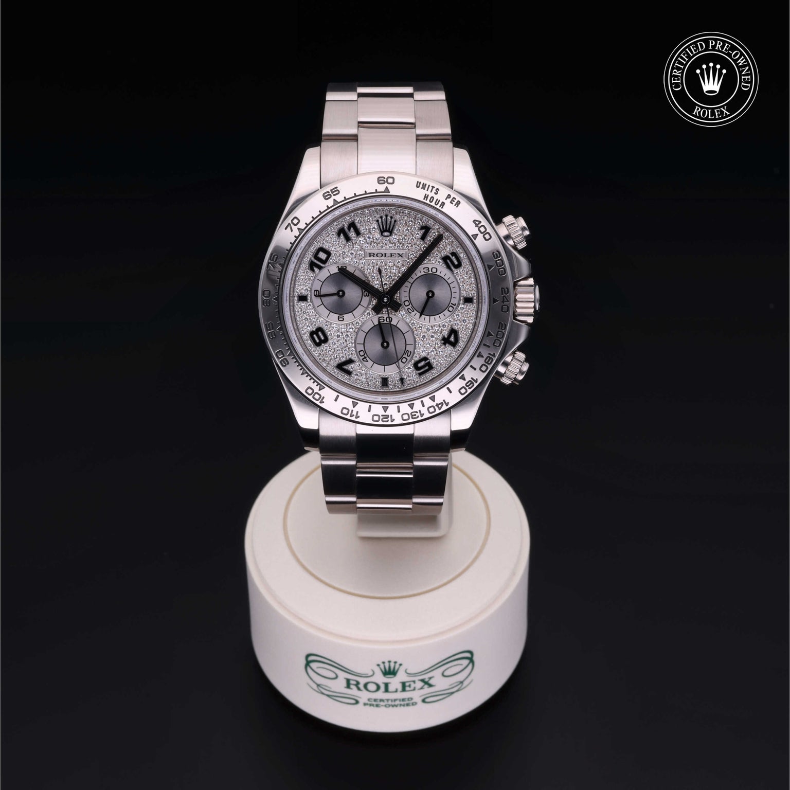 Rolex Certified Pre-owned Daytona M116509-0013 front on black background
