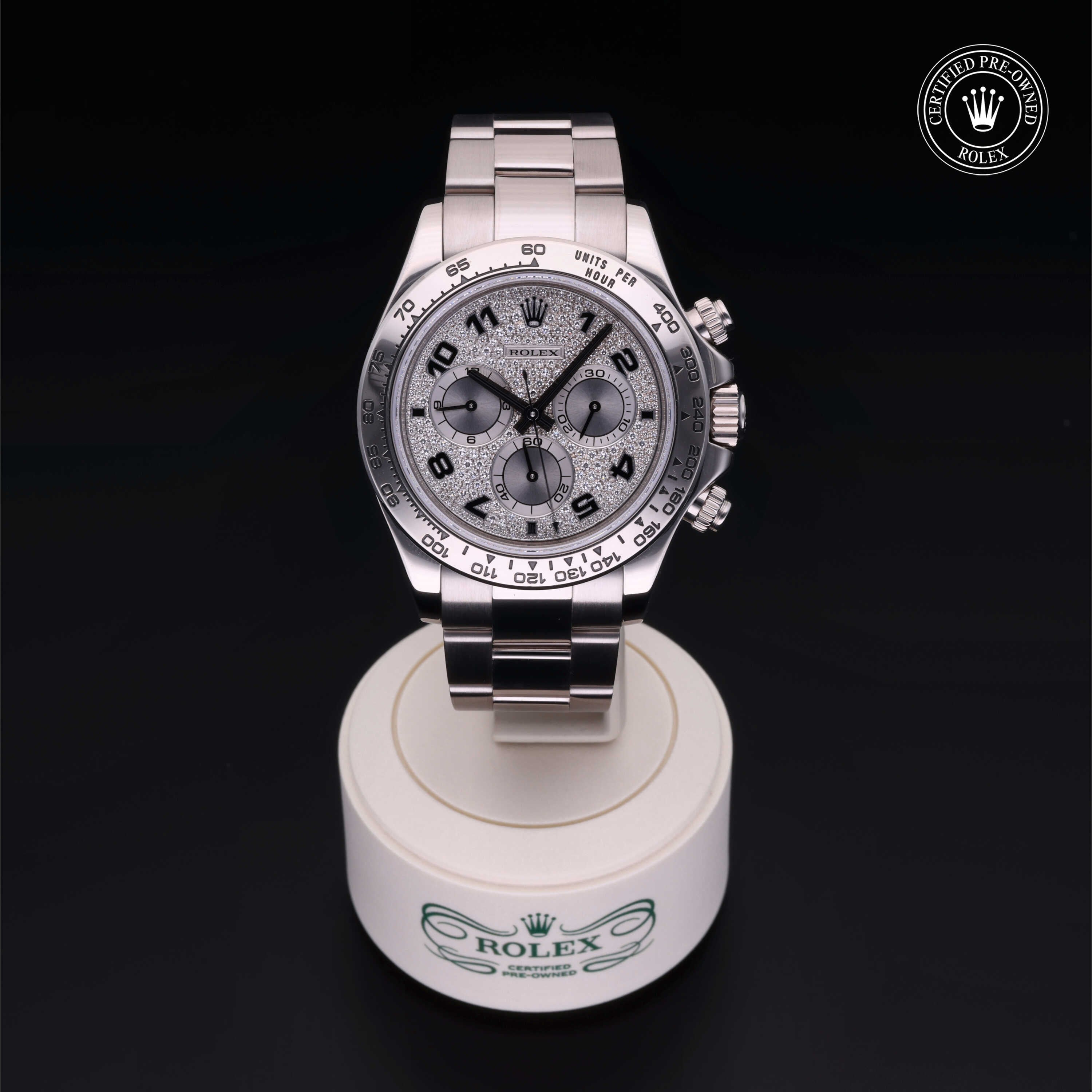 Rolex Certified Pre-owned Daytona M116509-0013 front on black background