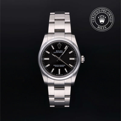 Rolex Certified Pre-owned Oyster Perpetual M124200-0002 front on black background