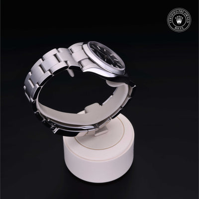 Rolex Certified Pre-owned Oyster Perpetual M124200-0002 front on black background