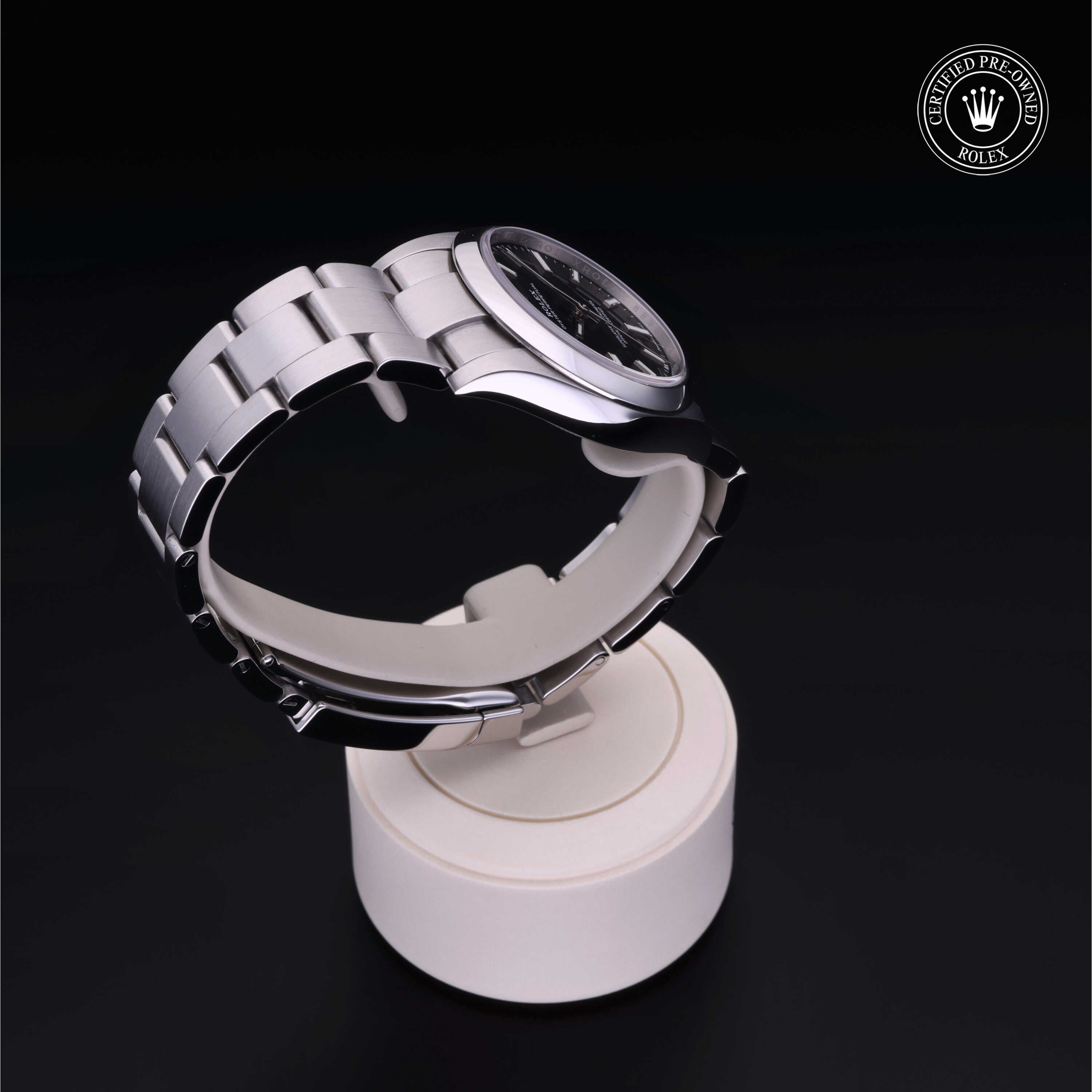 Rolex Certified Pre-owned Oyster Perpetual M124200-0002 front on black background