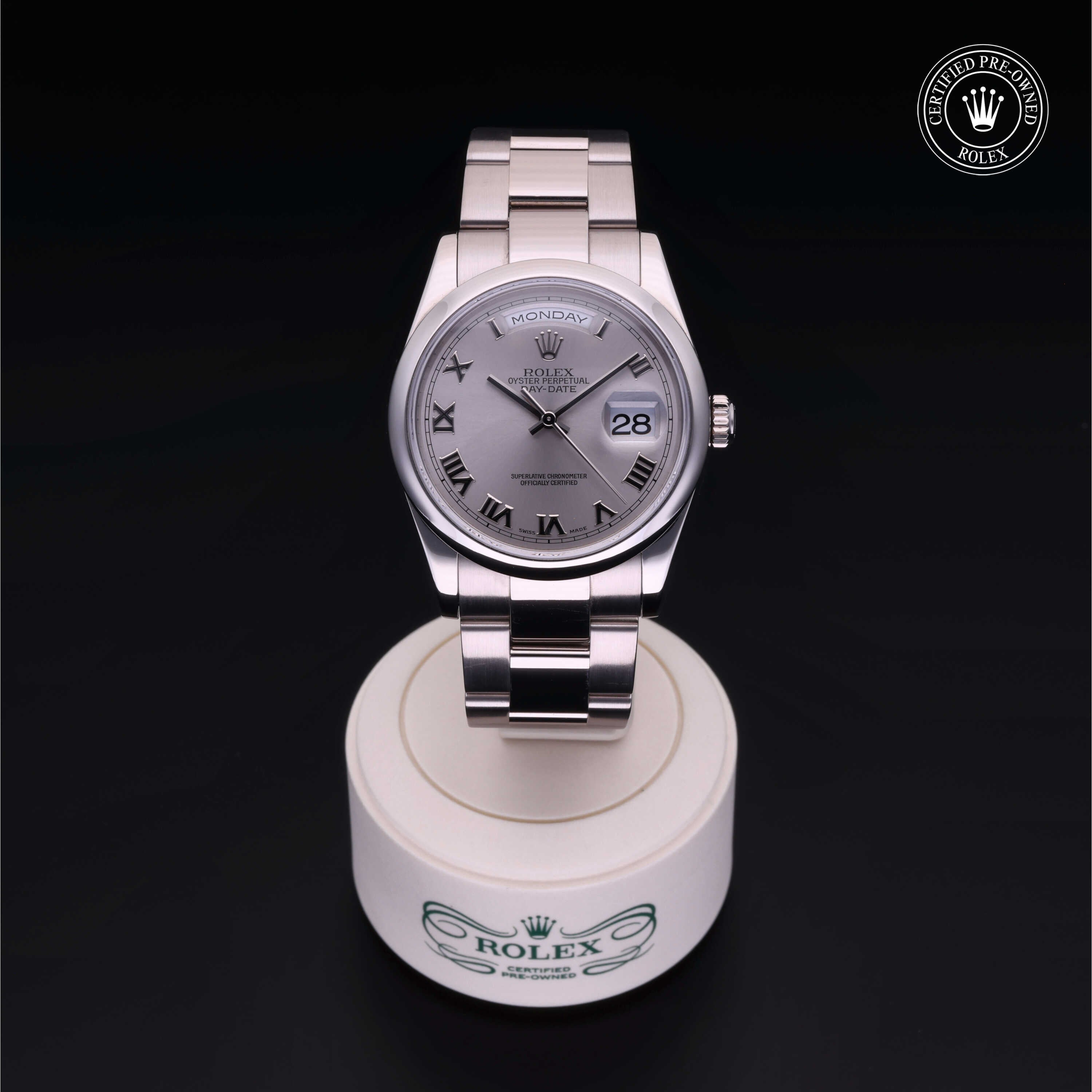 Rolex Certified Pre-owned Day-date M118209-0003 front on black background