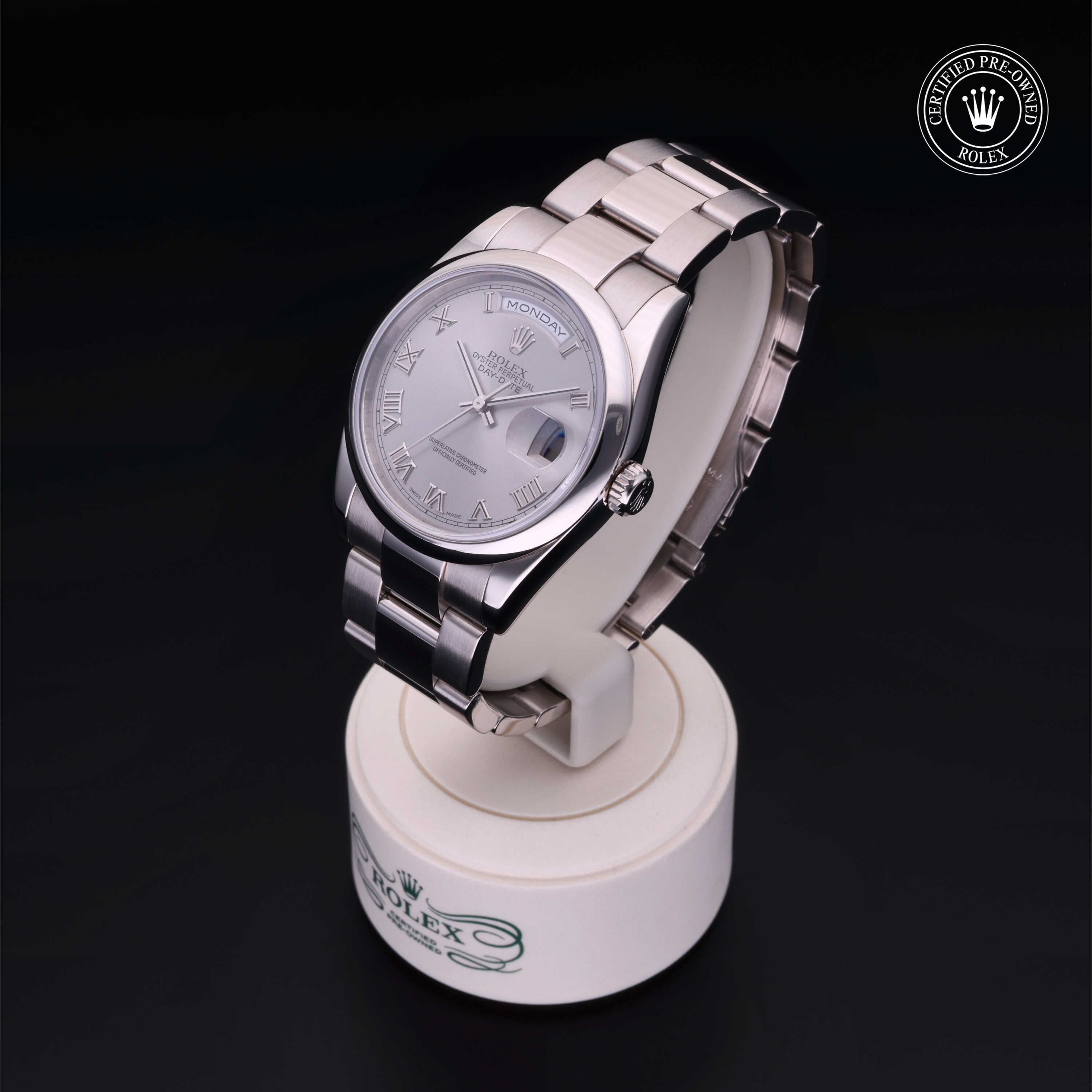 Rolex Certified Pre-owned Day-date M118209-0003 front on black background