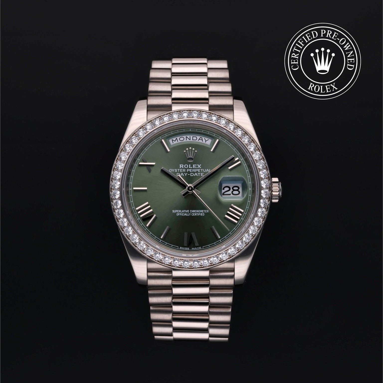 Rolex Certified Pre-owned Day-date M228349RBR-0030 front on black background