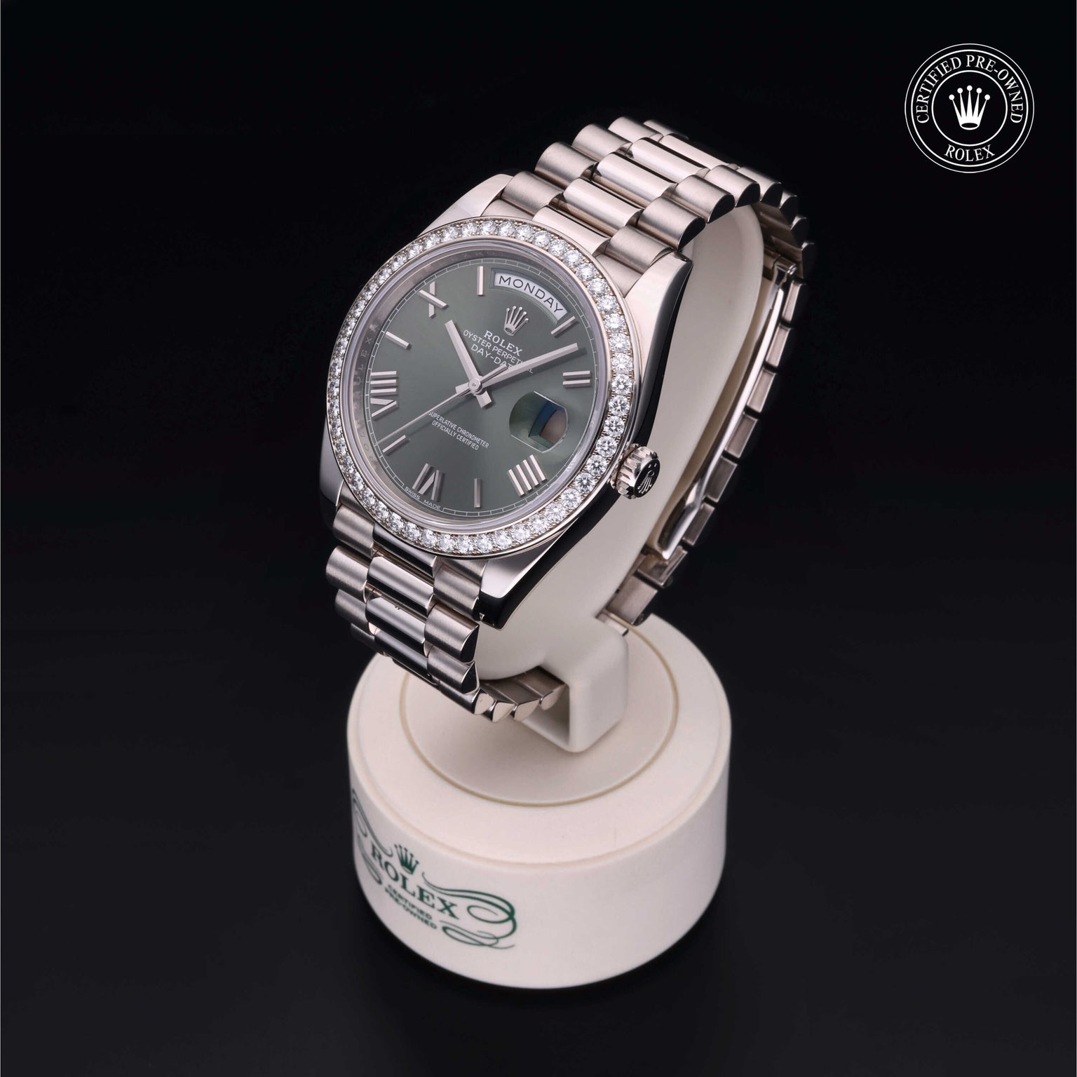 Rolex Certified Pre-owned Day-date M228349RBR-0030 front on black background