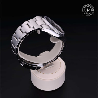 Rolex Certified Pre-owned Explorer M214270-0003 front on black background