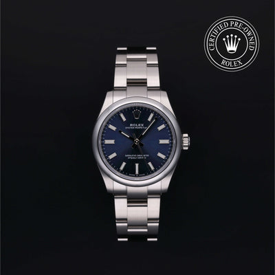 Rolex Certified Pre-owned Oyster Perpetual M277200-0003 front on black background