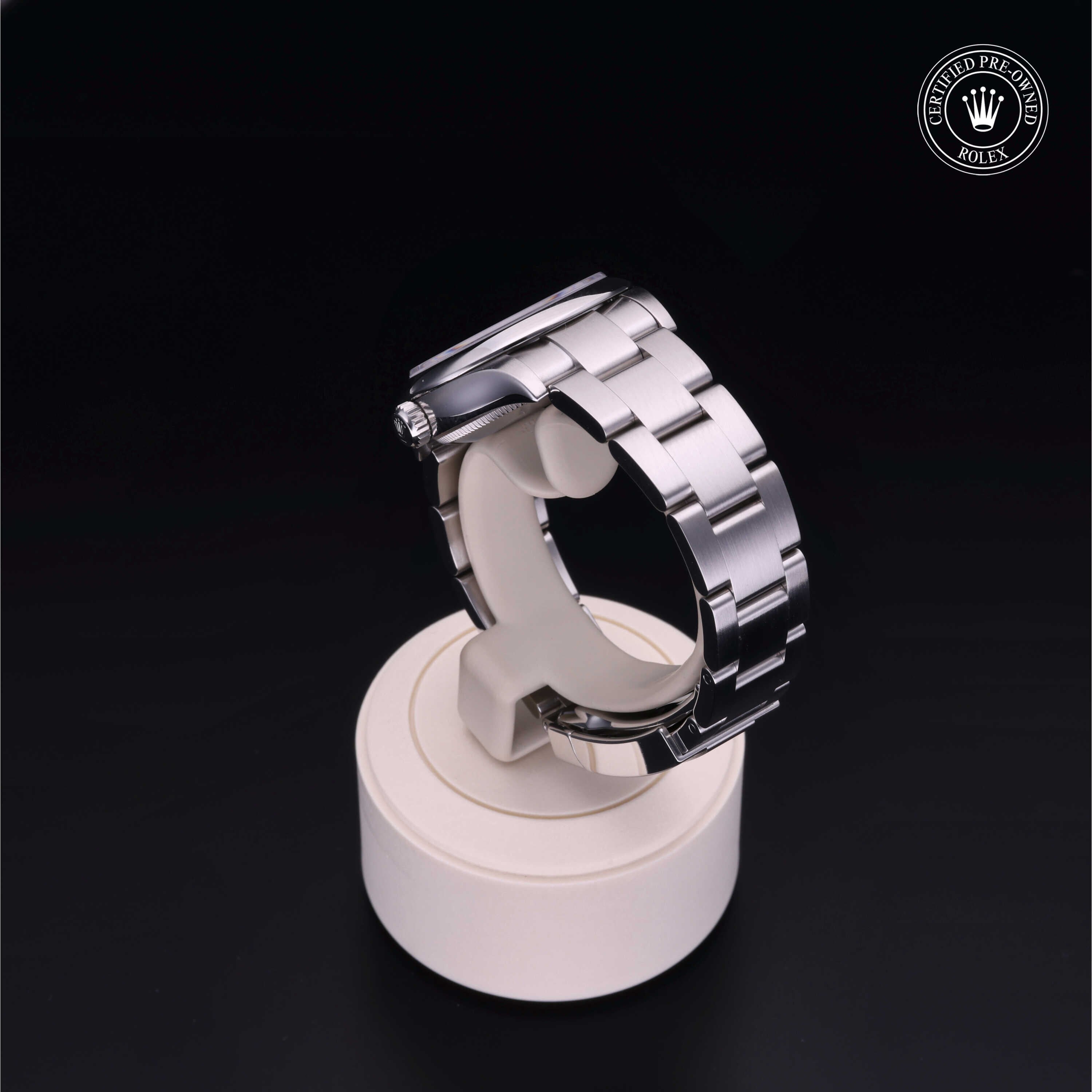 Rolex Certified Pre-owned Oyster Perpetual M277200-0003 front on black background