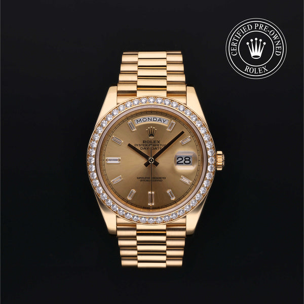 Rolex Certified Pre-owned Day-date M228348RBR-0002 front on black background