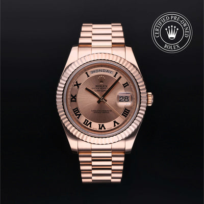 Rolex Certified Pre-owned Daydate Ii M218235-0001 front on black background