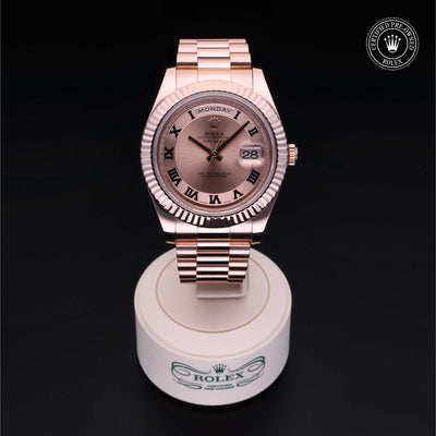 Rolex Certified Pre-owned Daydate Ii M218235-0001 front on black background