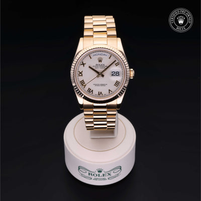 Rolex Certified Pre-owned Day-date M118238-0051 front on black background