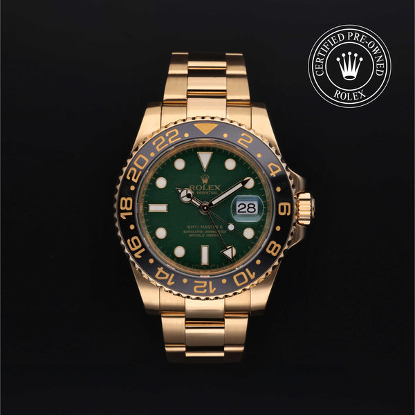 Rolex Certified Pre-owned GMT II M116718LN-0001 front on black background