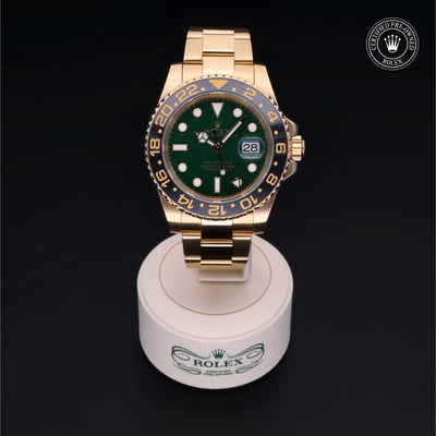 Rolex Certified Pre-owned GMT II M116718LN-0001 front on black background