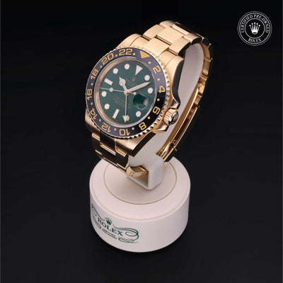 Rolex Certified Pre-owned GMT II M116718LN-0001 front on black background