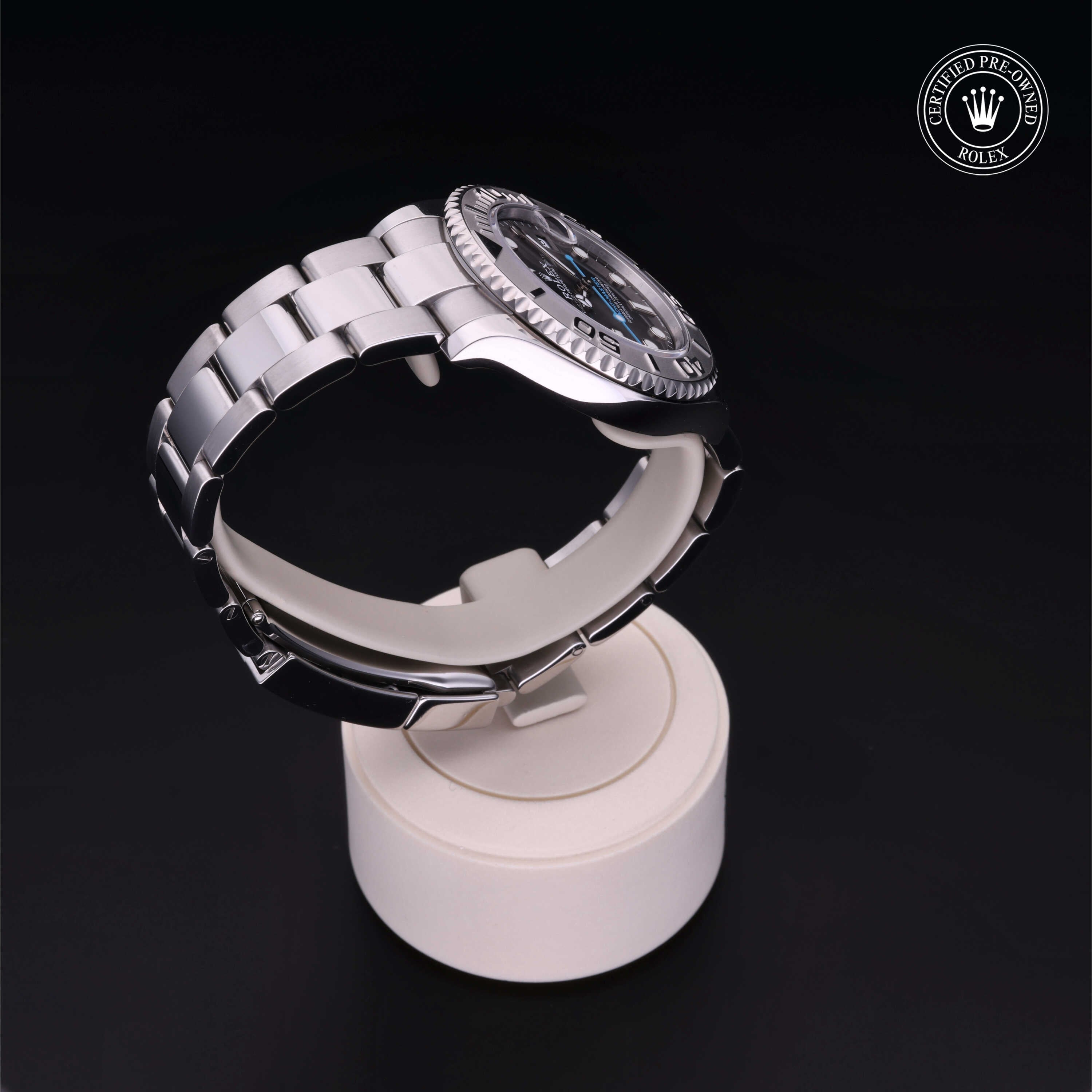 Rolex Certified Pre-owned Yacht-Master M268622-0002 front on black background