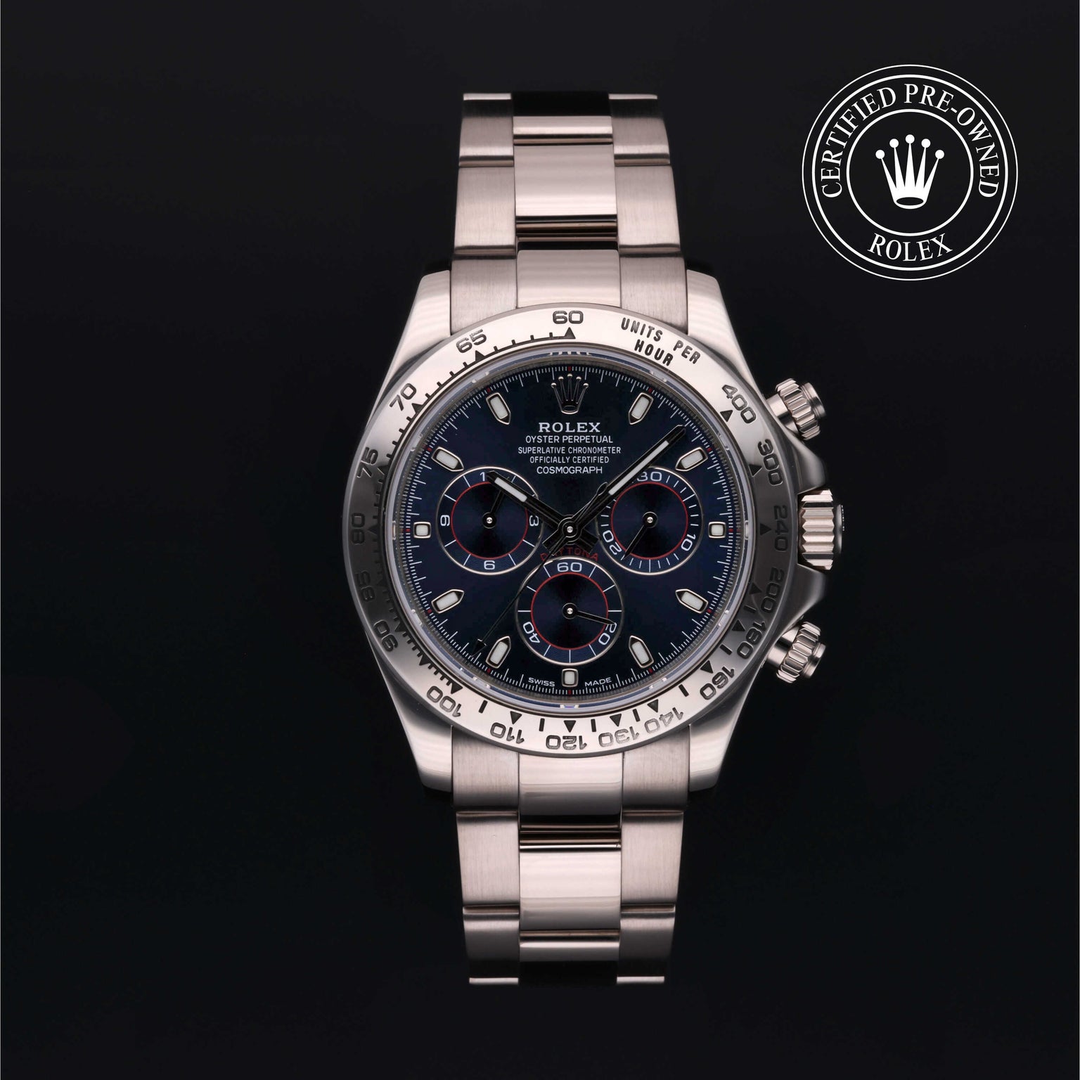 Rolex Certified Pre-owned Daytona M116509-0019 front on black background