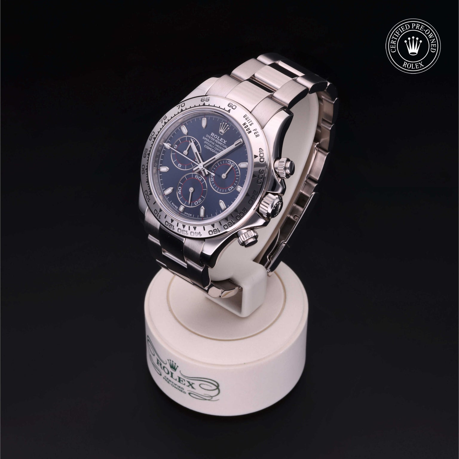 Rolex Certified Pre-owned Daytona M116509-0019 front on black background