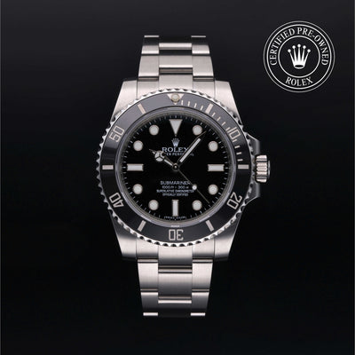 Rolex Certified Pre-owned Submariner Non Date M114060-0002 front on black background