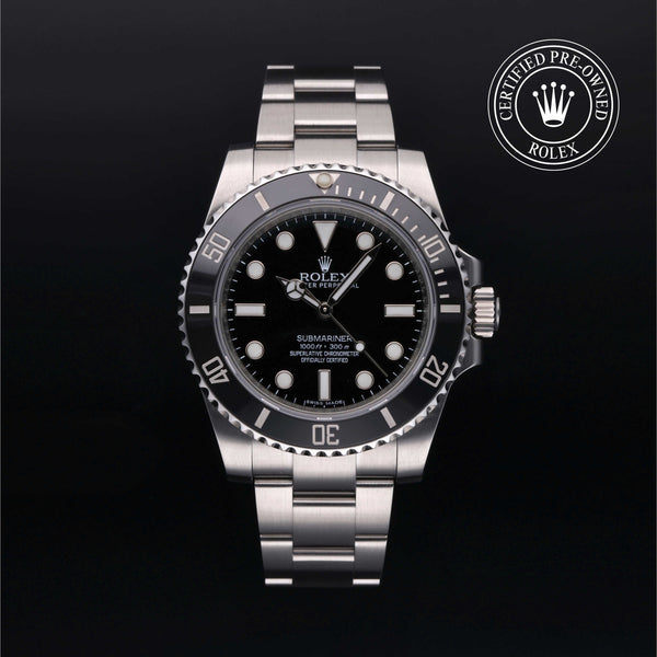 Rolex Certified Pre-owned Submariner Non Date M114060-0002 front on black background