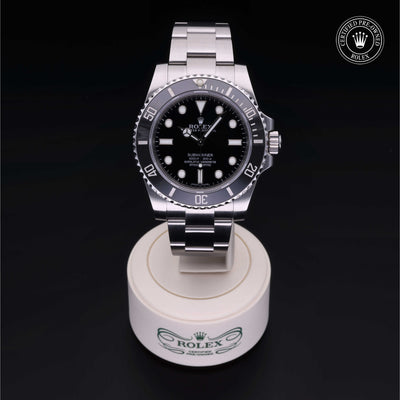Rolex Certified Pre-owned Submariner Non Date M114060-0002 front on black background