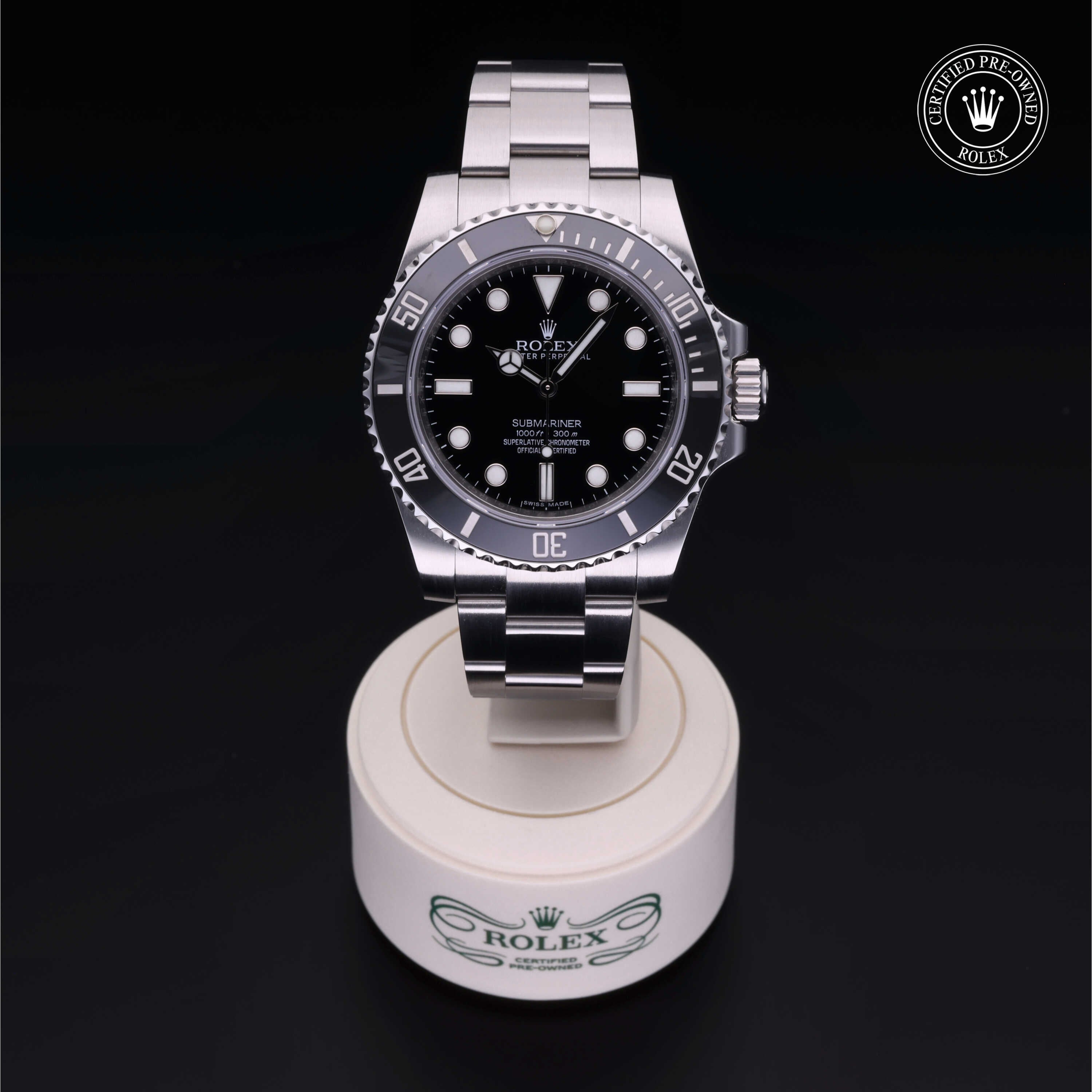 Rolex Certified Pre-owned Submariner Non Date M114060-0002 front on black background