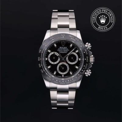 Rolex Certified Pre-owned Daytona M116500LN-0002 front on black background