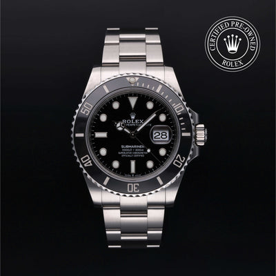 Rolex Certified Pre-owned Submariner Date M126610LN-0001 front on black background