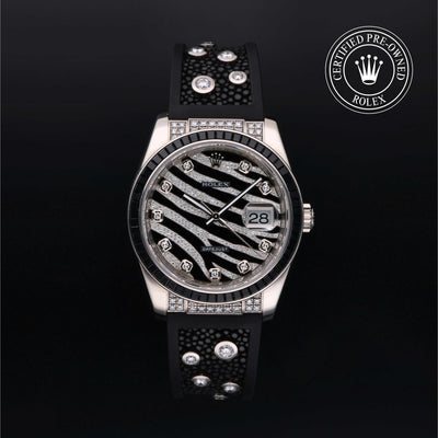 Rolex Certified Pre-owned Datejust M116199SANR-0001 front on black background