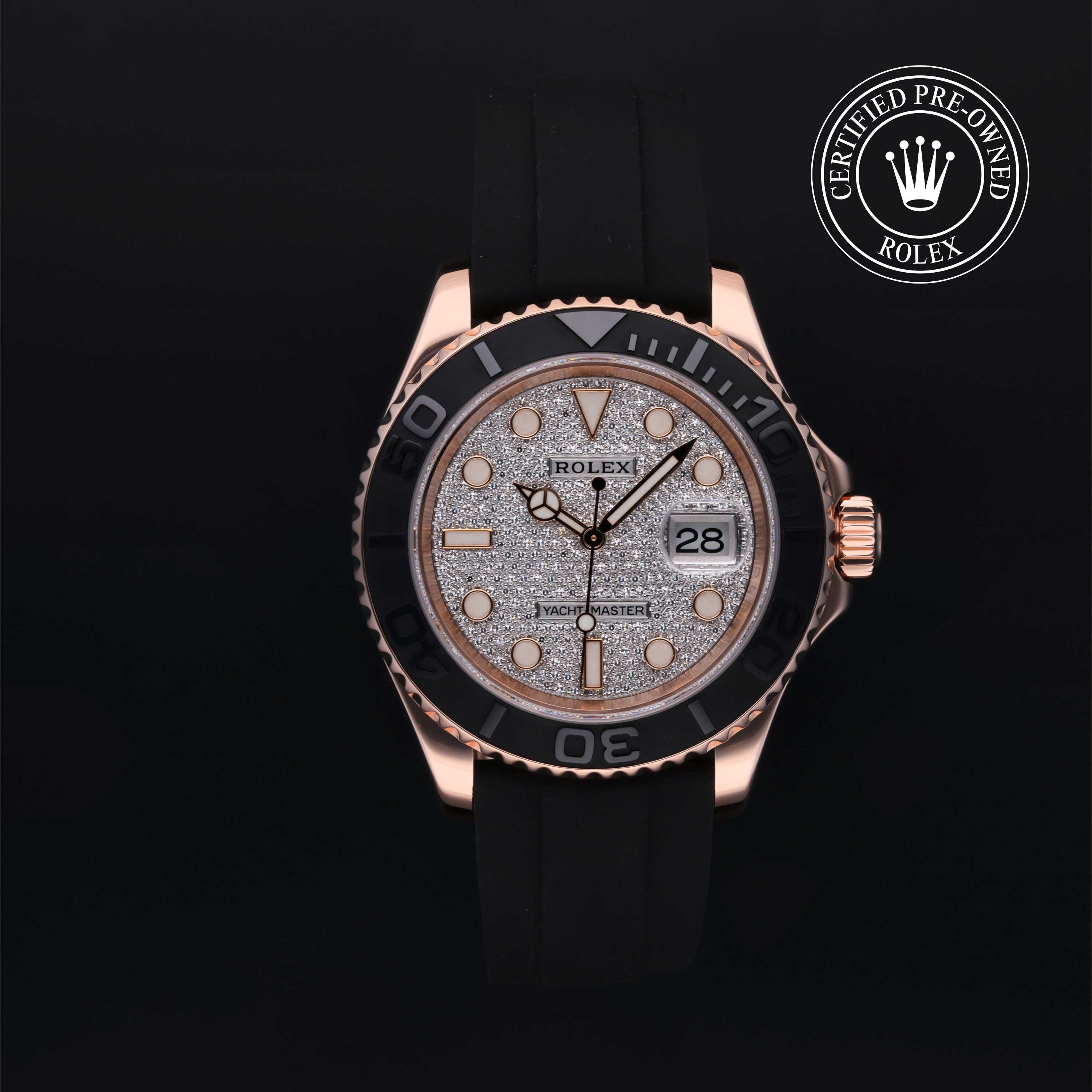 Rolex Certified Pre-owned Yacht-Master M116655-0005 front on black background