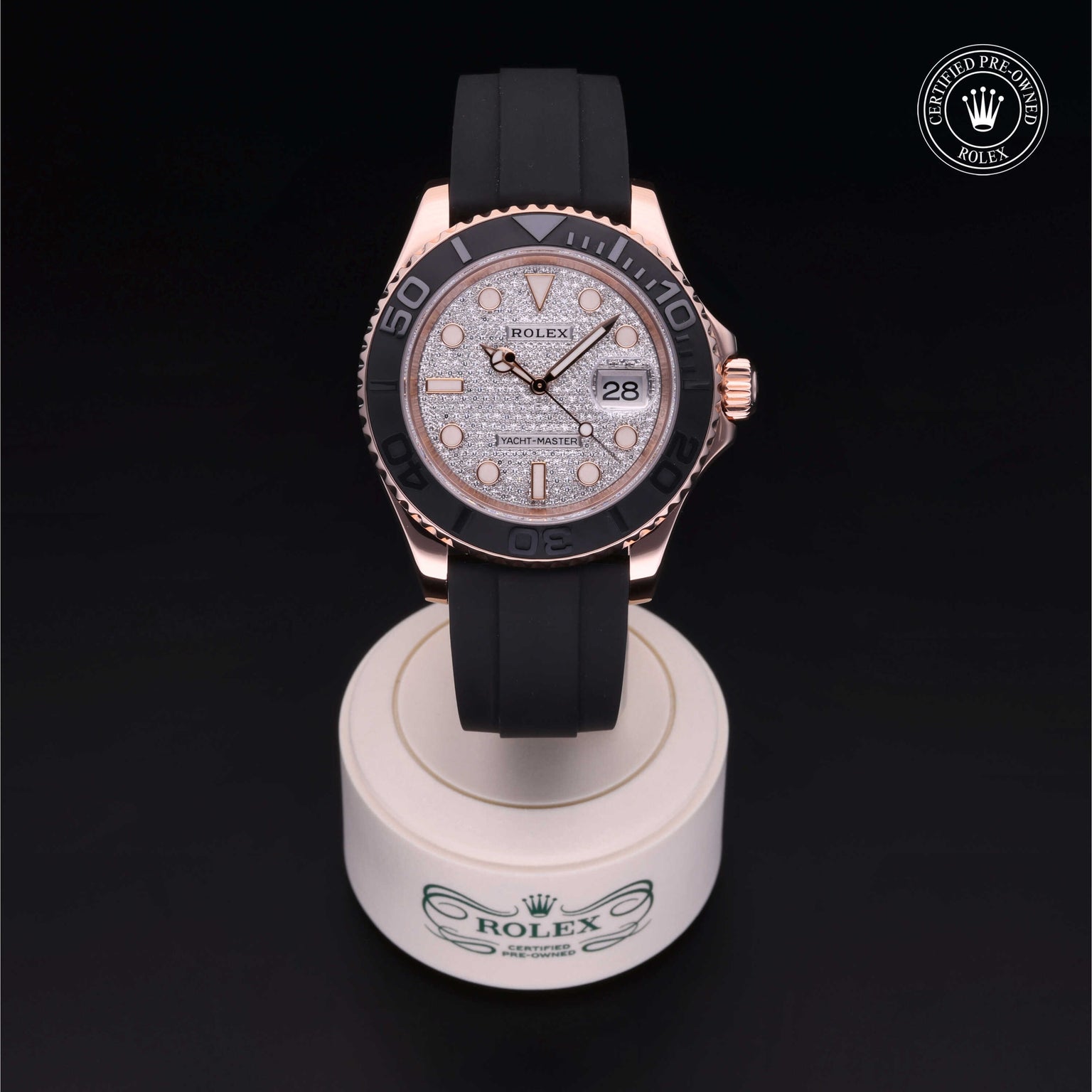 Rolex Certified Pre-owned Yacht-Master M116655-0005 front on black background