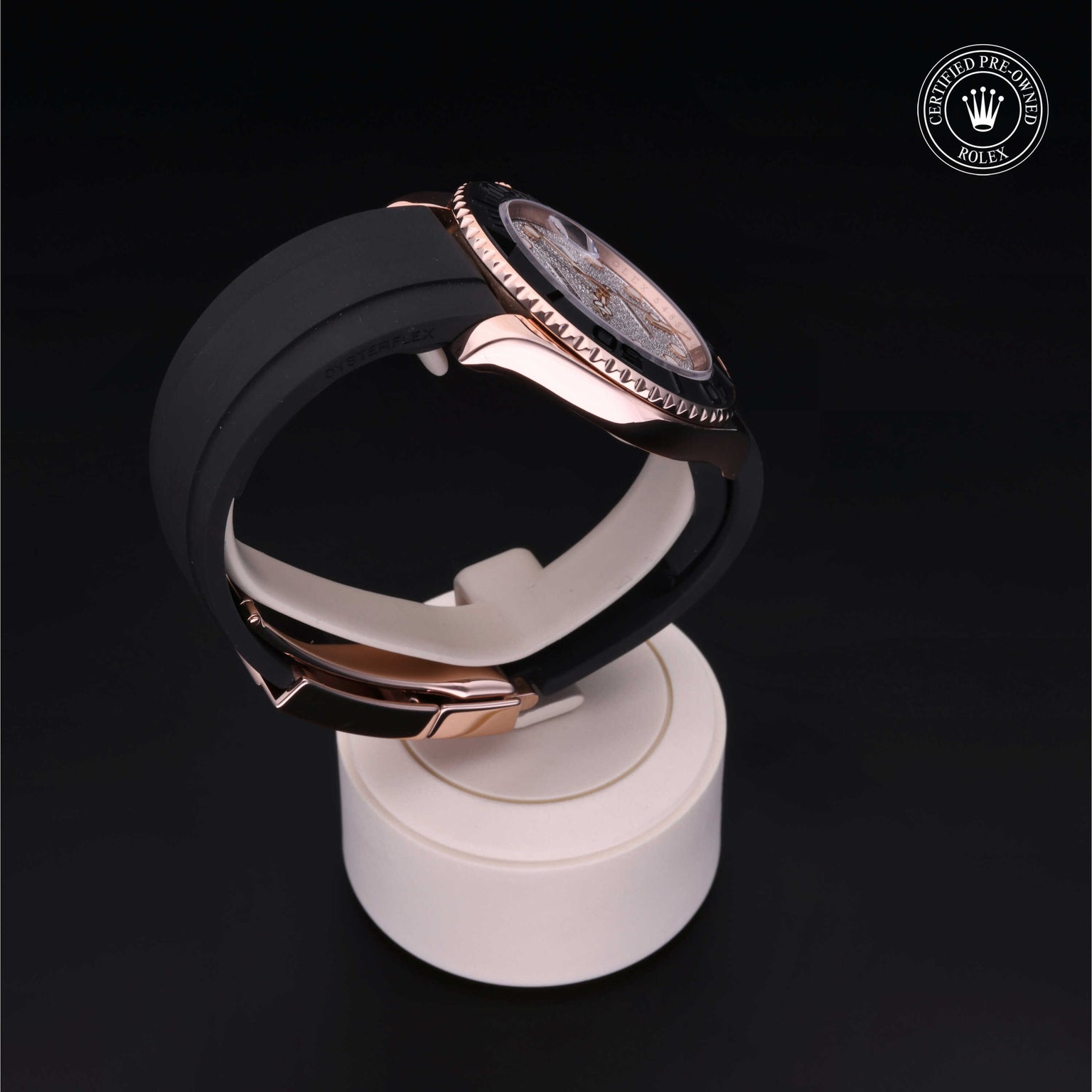 Rolex Certified Pre-owned Yacht-Master M116655-0005 front on black background