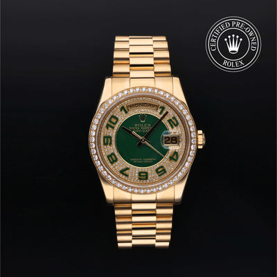 Rolex Certified Pre-owned Day-date M118348-0054 front on black background