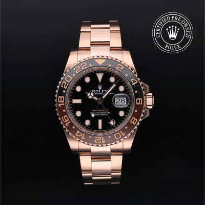 Rolex Certified Pre-owned GMT II M126715CHNR-0001 front on black background