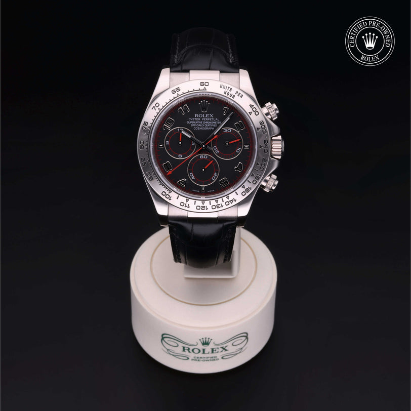 Rolex Certified Pre-owned Daytona M116519-0046 front on black background