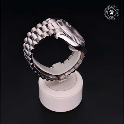 Rolex Certified Pre-owned Daydate Ii M218239-0006 front on black background