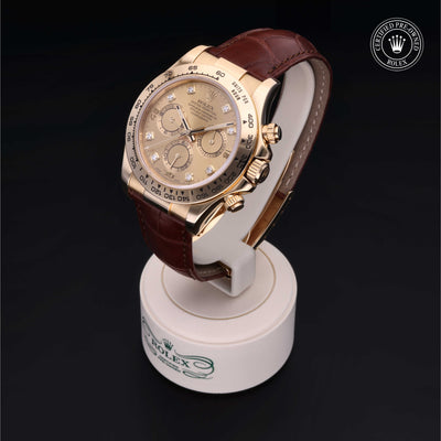 Rolex Certified Pre-owned Daytona M116518-0028 front on black background