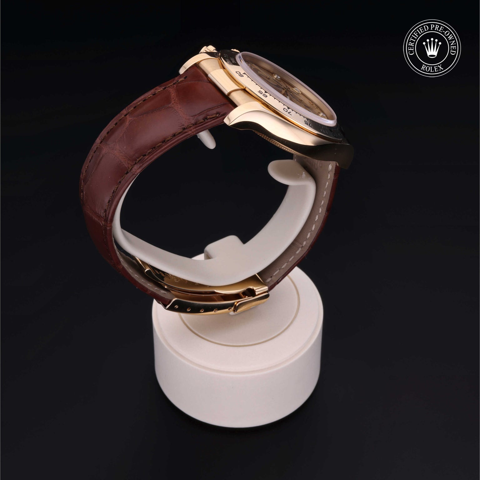 Rolex Certified Pre-owned Daytona M116518-0028 front on black background