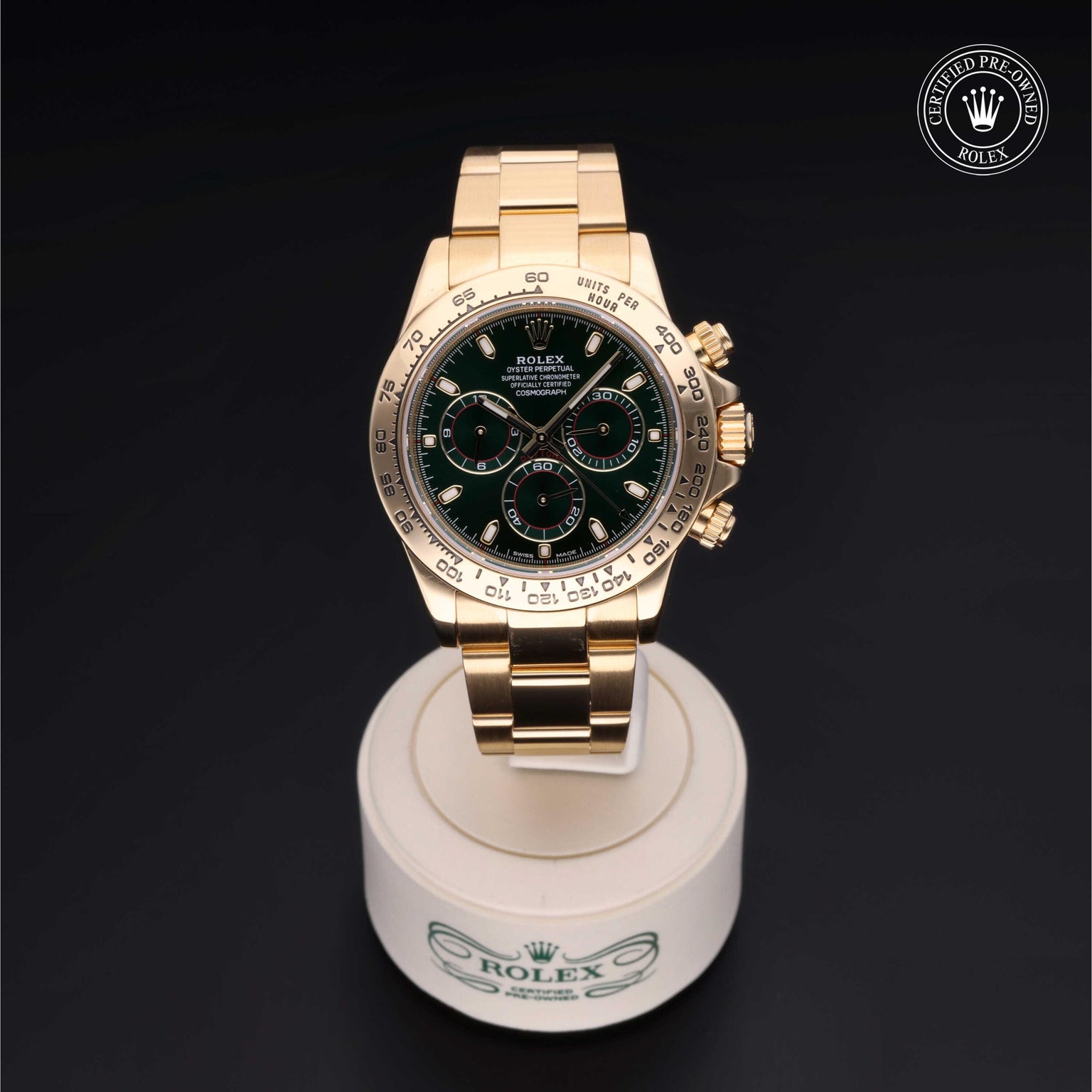 Rolex Certified Pre-owned Daytona M116508-0013 front on black background
