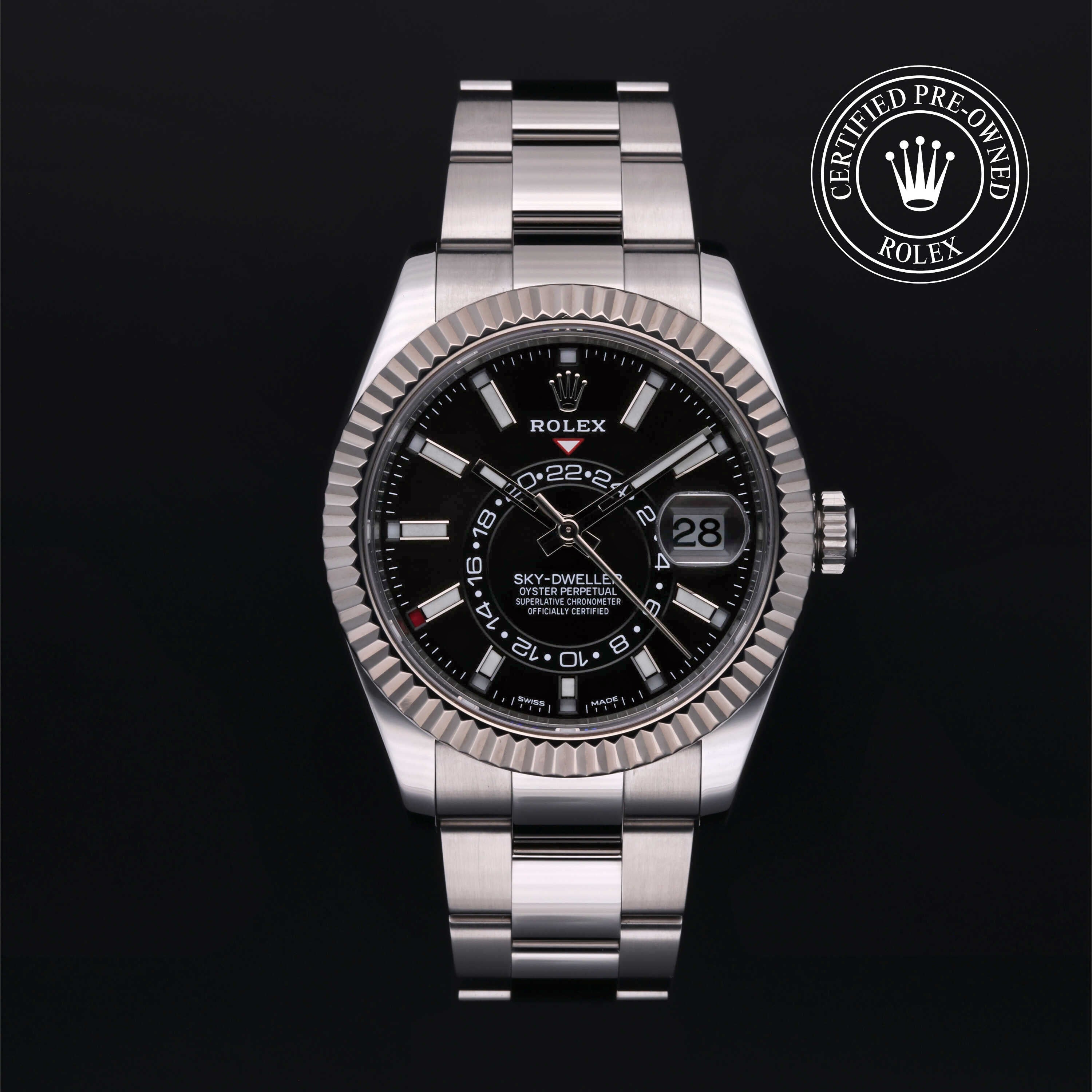 Rolex Certified Pre-owned Sky-Dweller M326934-0001 front on black background