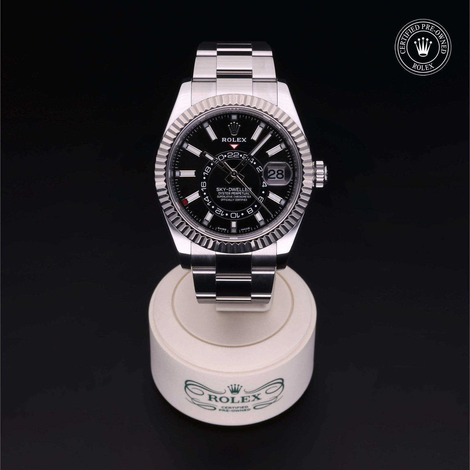 Rolex Certified Pre-owned Sky-Dweller M326934-0001 front on black background