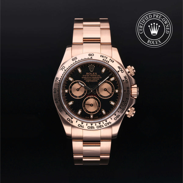 Rolex Certified Pre-owned Daytona M116505-0002 front on black background