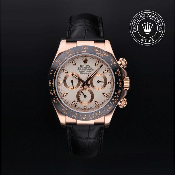 Rolex Certified Pre-owned Daytona M116515LN-0003 front on black background